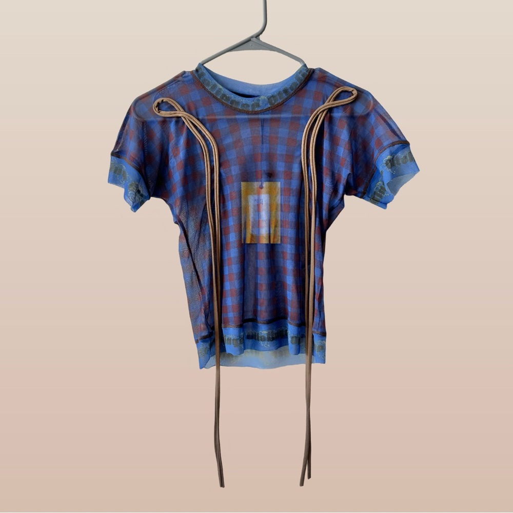 Ottolinger NWT Blue Gingham Mesh Top in M